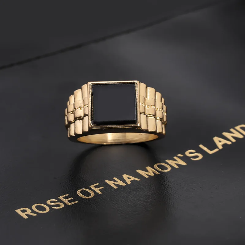 

Huaya Gold/Silver Business Men's Dainty Rings Square Black Drip Oil Father's Day Gift Personality Light Luxury Jewelry Trend