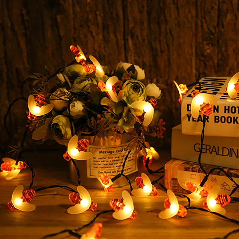 الشمسية نحل العسل LED سلسلة أضواء الصيف الإضاءة حفل زفاف حديقة شرفة شجرة الشارع الديكور المحكمة الداخلية الضوء المحيط