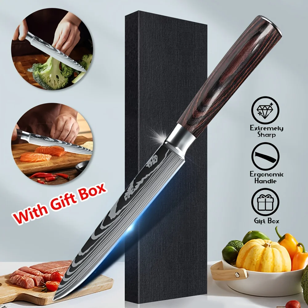 ZENG Professional 5 Inch Utility Knife Ultra Sharp Multipurpose Kitchen Slicer for Fruit Vegetable Meat Ergonomic Handle