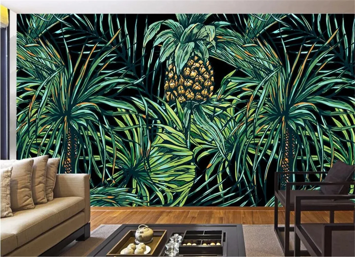 Hand-Painted Custom Photo 3D Southeast Asian Style Palm Tree Leaf Wallpaper Living Room TV Background Mural