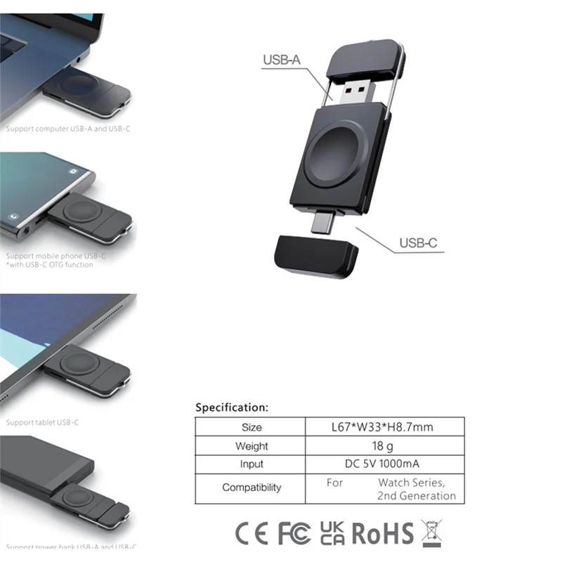 【Подержанные предложения】Новое беспроводное зарядное устройство для часов с двумя USB A Type-C, подходящее для 1-9 поколения/SE Pro2, белого цвета