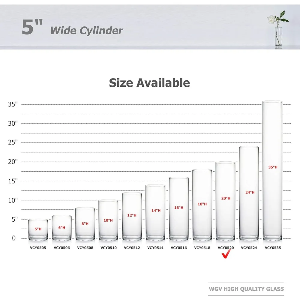 مزهرية أسطوانية زجاجية شفافة، 5 قطر، 20 طولًا، حاوية زراعة زهور لترتيبات قطع مركزية لحفلات الزفاف، أنيقة طويلة