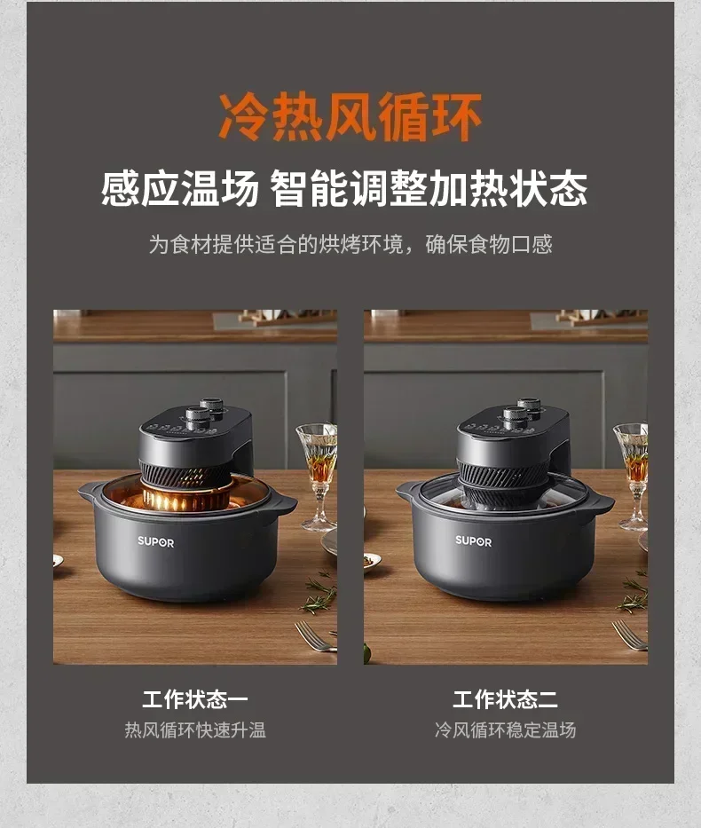 Subor Visualized Air Fry Pan Glass Electric Fry Pan Multi functional 5L Large Capacity Automatic Home Use electric fryer The New