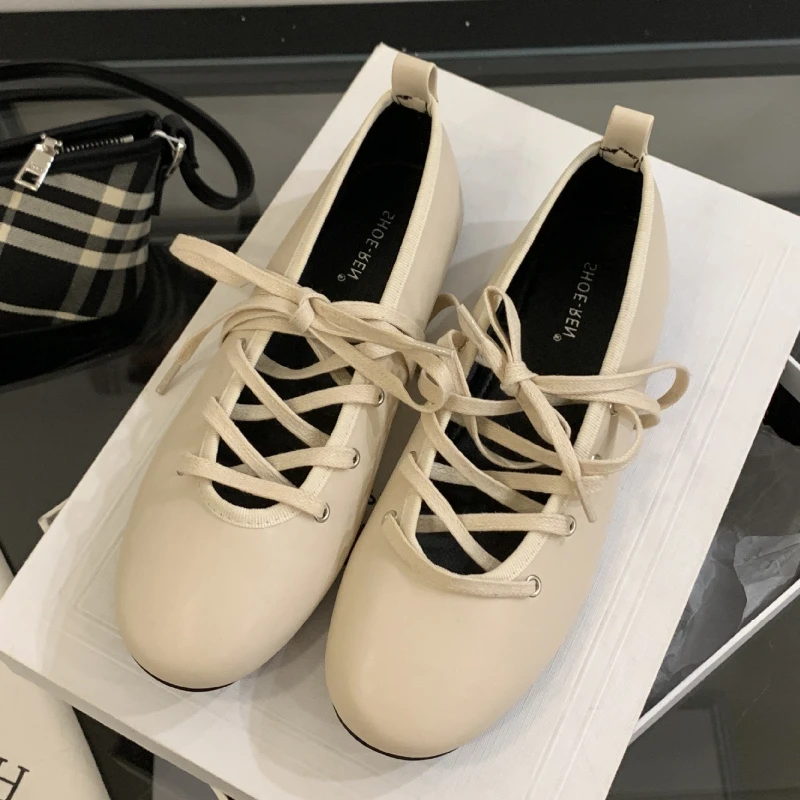 

Комфортные балетки из мягкой кожи на шнуровке, женские легкие дизайнерские туфли с круглым носком, элегантные вечерние модельные туфли, Zapatos De Mujer