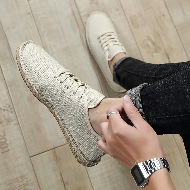 Classic Linen Casual Flats Shoes Men Espadrilles Loafers Fashion Women Canvas Shoes Casual Fisherman Driving Footwear Pluse Size