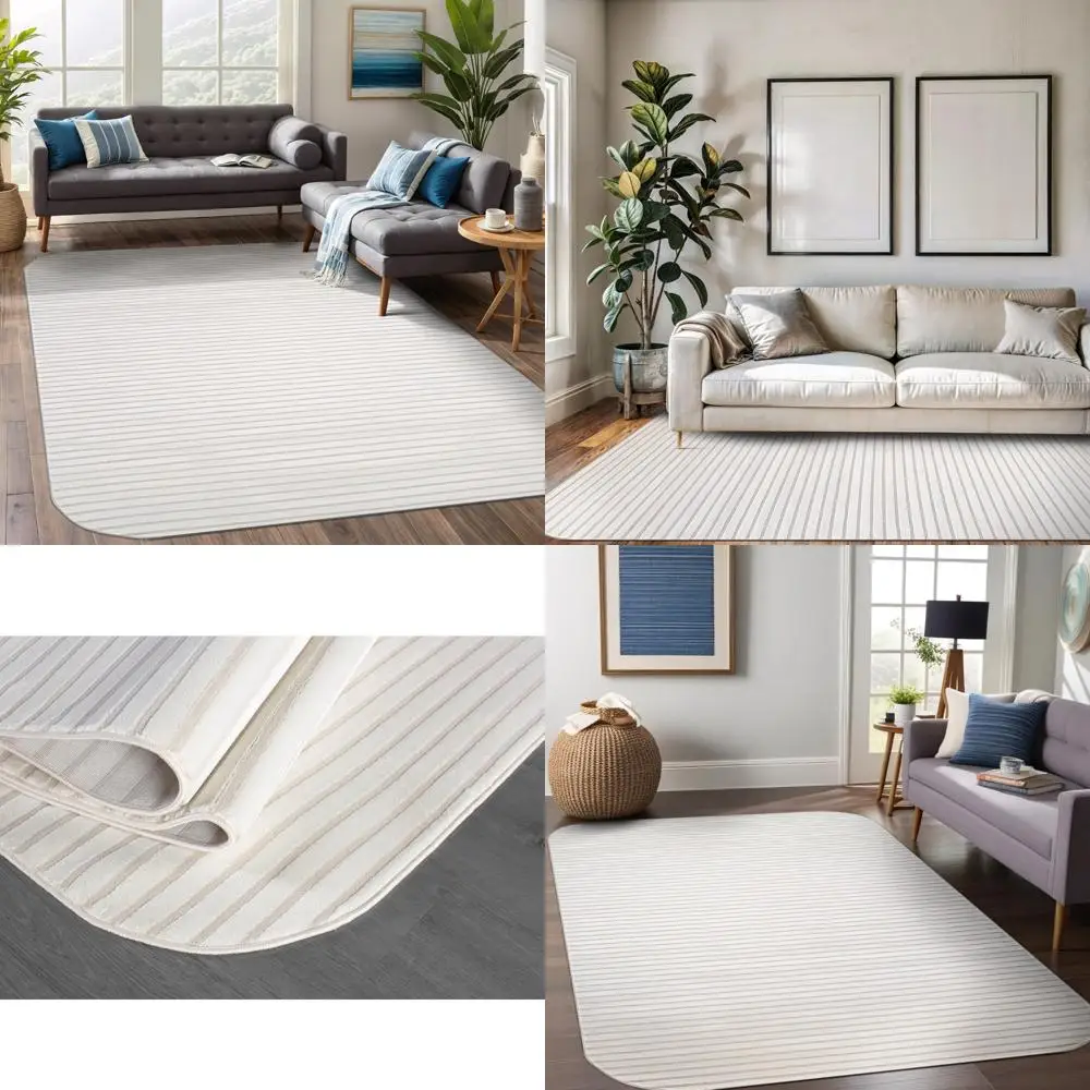 

Contemporary Geometric Pattern Area Rug, 8x10, Medium-High Pile, Durable and Soft, Abstract Striped Design for Living Spaces, Di