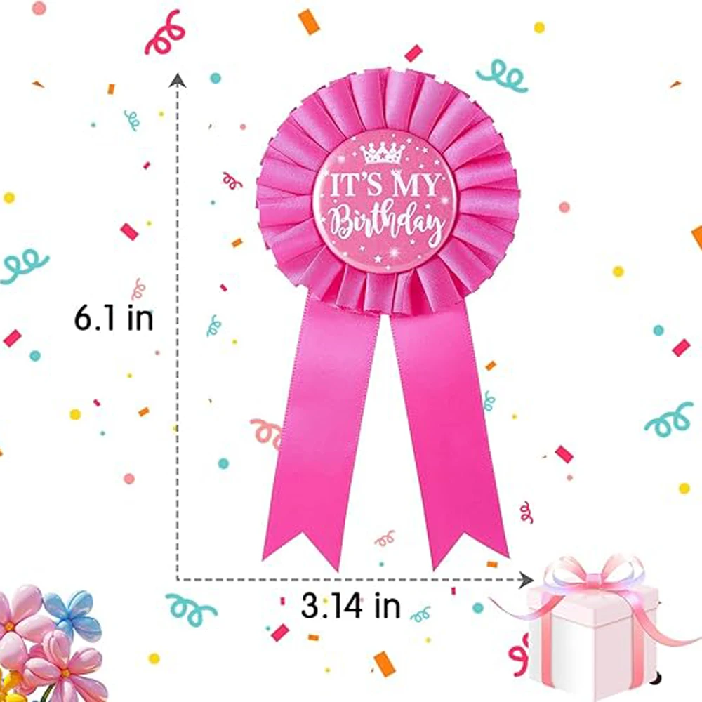 It's My Birthday Brooch Satin Fabric Happy Birthday Tinplate Badge Pin for Girls Award Badge Party Decoration for Teens Girls