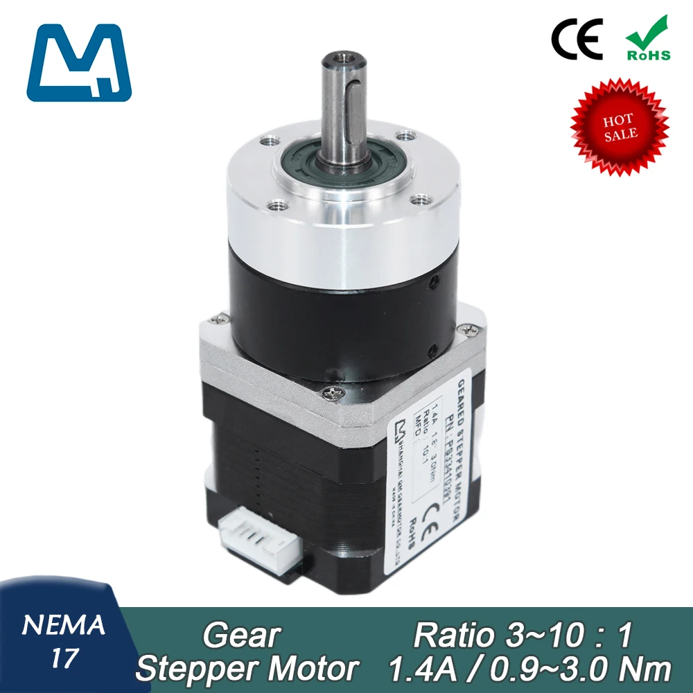 

42 Stepper Motor 34mm Body Lenght 1.4A 0.3Nm Nema17 Planetary Gearbox Ratio 3:1 Keyway Shaft