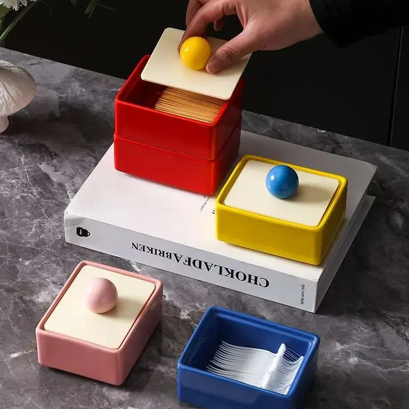 Dopamine Creative Ceramic Open Lid Toothpick Box Exquisite Storage Home Internet Celebrity Ornaments