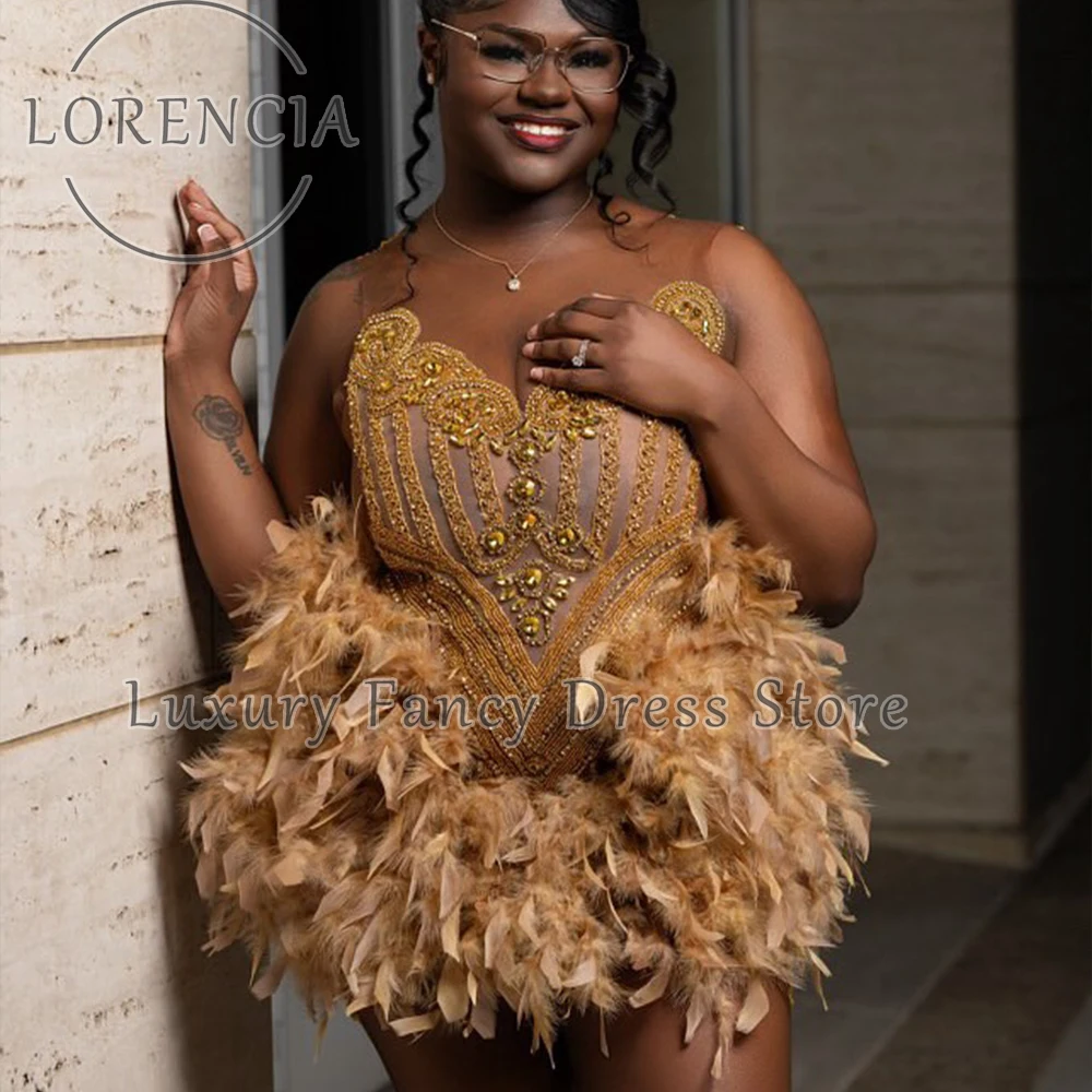 

Роскошное мини-платье для выпускного вечера 2025, коктейльные платья с кристаллами для чернокожих девушек, свадебное платье с перьями, индивидуальное платье de cerimônia