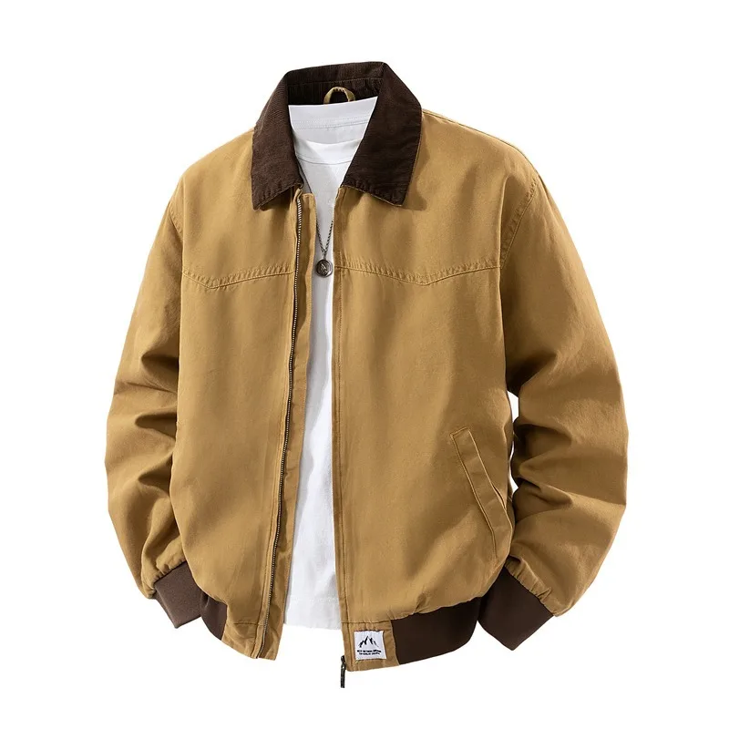 

Model American Retro Washed Cotton Jacket Men's New Spring Workwear Casual Lapel Jacket Men's Rugged and Versatile