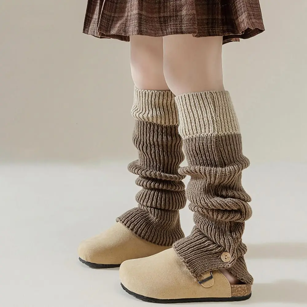 Cute Japanese Style Children's Leg Warmers Split Button Lolitas Knitted Leg Cover Foot Cover Long Stockings Leg Socks Girls