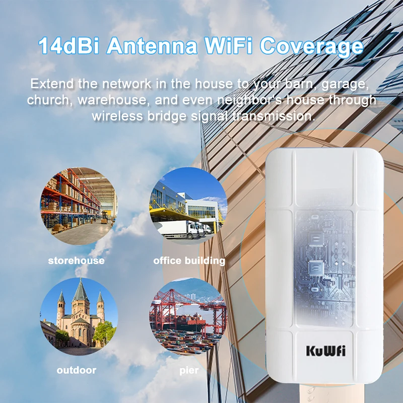 KuWFi Outdoor Wifi Router 300Mbps 2.4G Wireless Bridge Wifi Repeater Extender Long Range Point to Point 1KM AP For IP Cameras