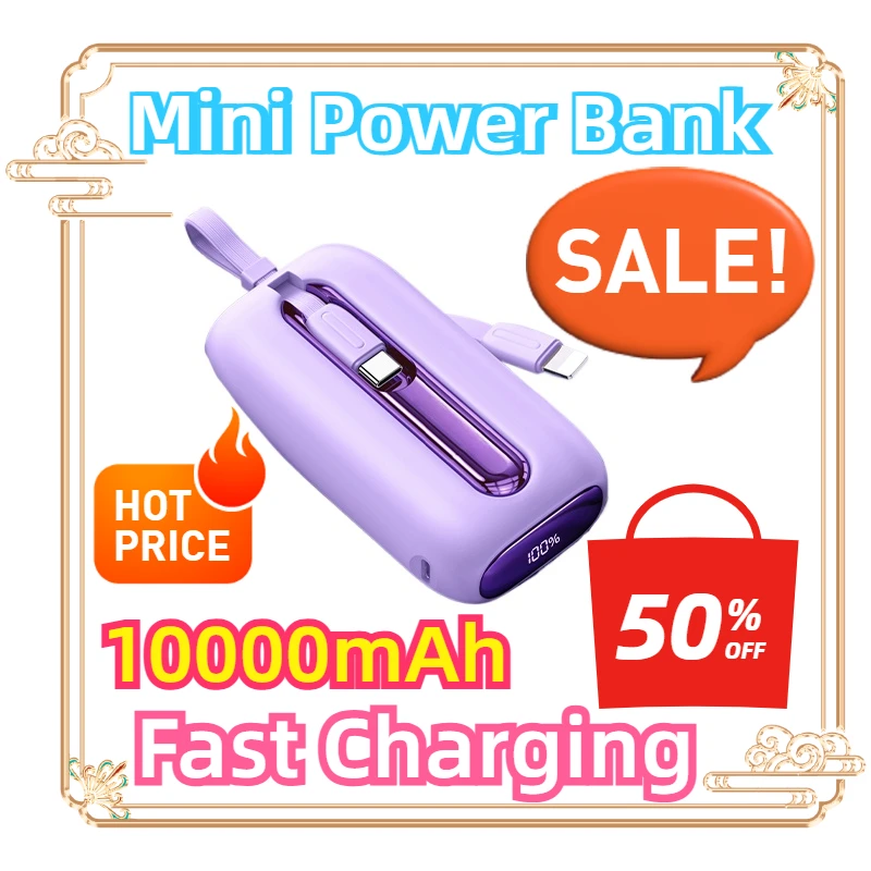 

For Samsung Xiaomi 22.5W Mini Power Bank Fast Charging Powerbank for IPhone Cable PD QC3.0