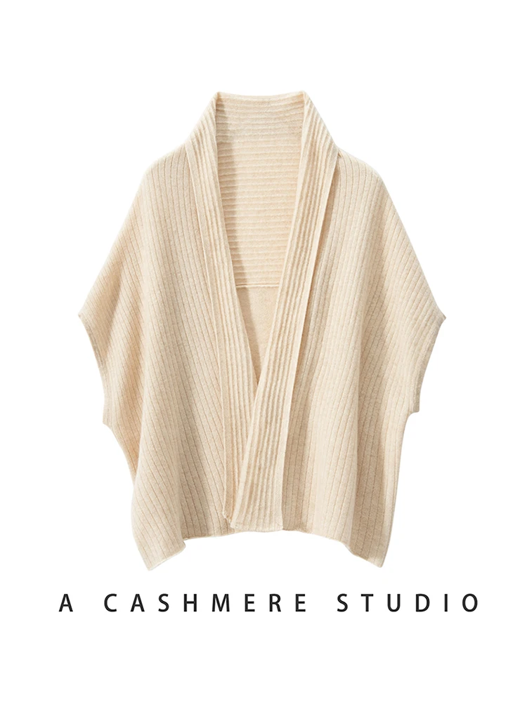 Women's Pure Color Cashmere Knitted Shoulder Wrap Scarf Loose Coat Cardigan Autumn Winter New Style Versatile Warmth Accessory