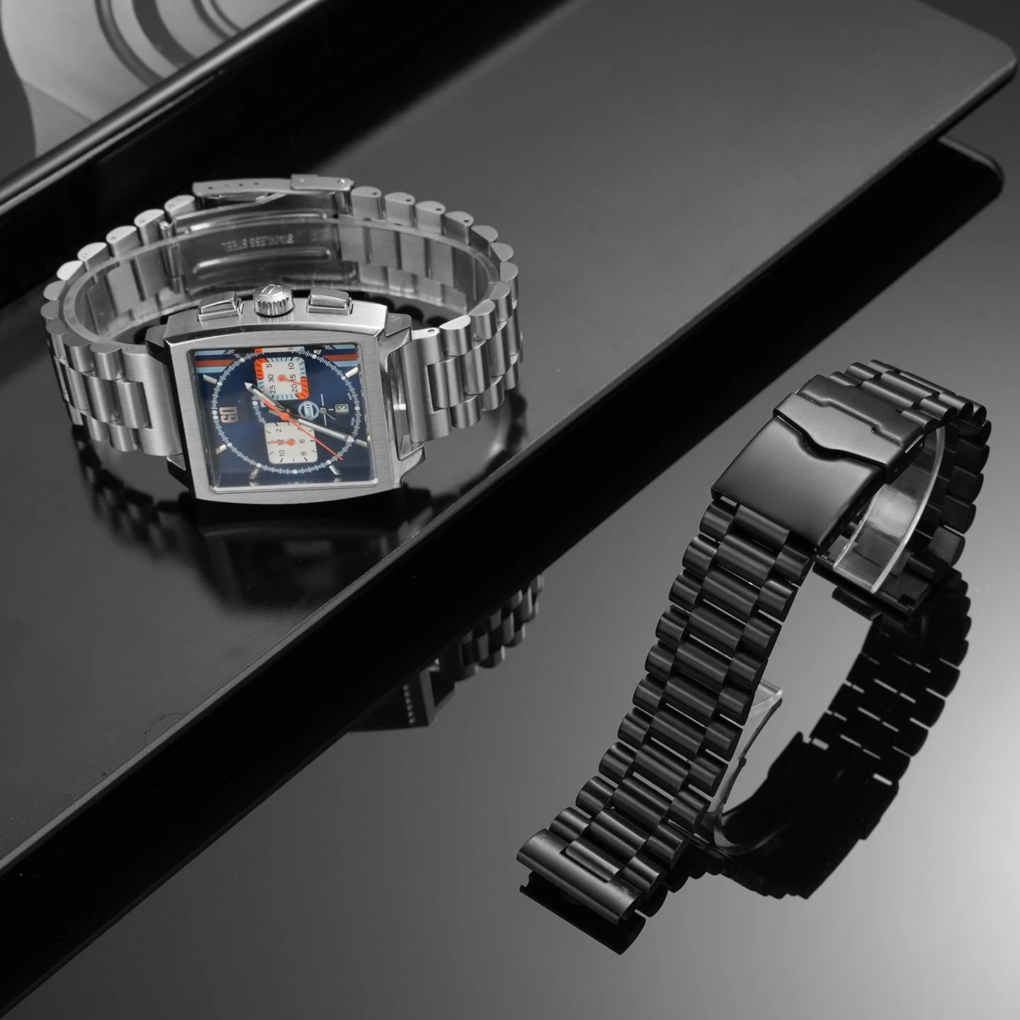 22mm 20mm pulseira de aço inoxidável de alta qualidade prata preto sólido links pulseira apto para tag heuer carrera f1 pulseiras de relógio masculino