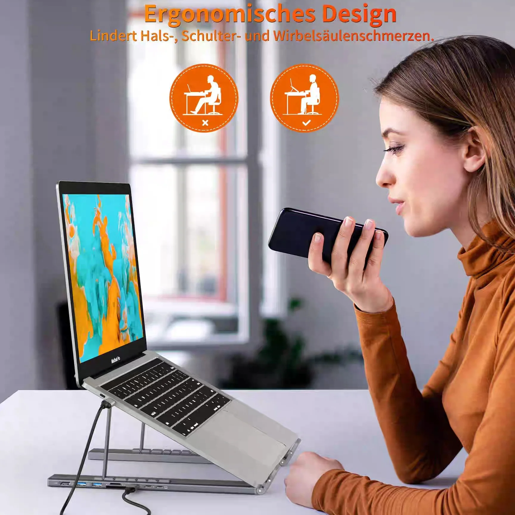 8‑in‑1 Aluminum Alloy Type‑C Docking Station with Foldable Laptop Stand, Portable Desktop Hub HDMI 4K Output
