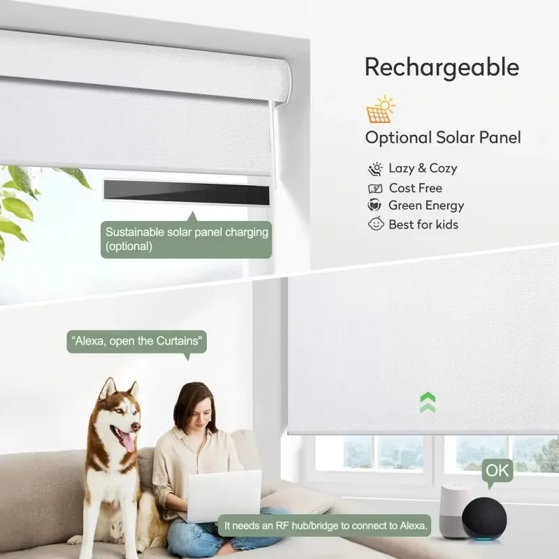 100%Waterproof Blackout Smart Roller Blinds, Custom Size, Tuya WiFi Remote Control Compatible with Alexa Google for Home Windows