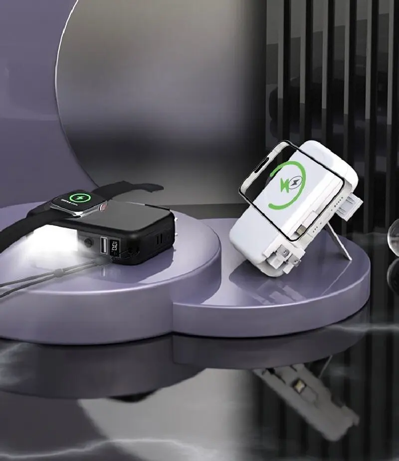 ZECAA 고속 충전 22.5W PD20W 디지털 무선 전원 은행 10000mAh AC 플러그 포함 충전 케이블 및 Led 캠핑 라이트 내장