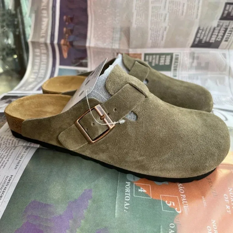 

2025 new all cowhide men's and women's half pack thick soled slippers, sandals, Haken shoes
