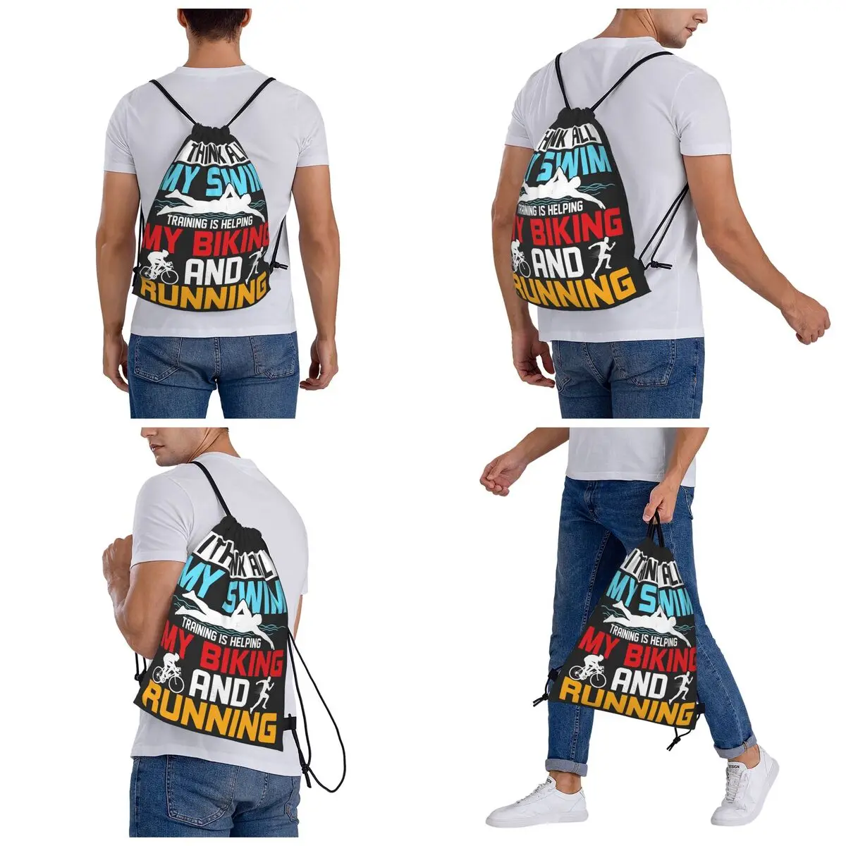 Triathlon Swimming Cycling Running Backpacks Casual Drawstring Bags Sports Bag Book Bags for Man Woman School