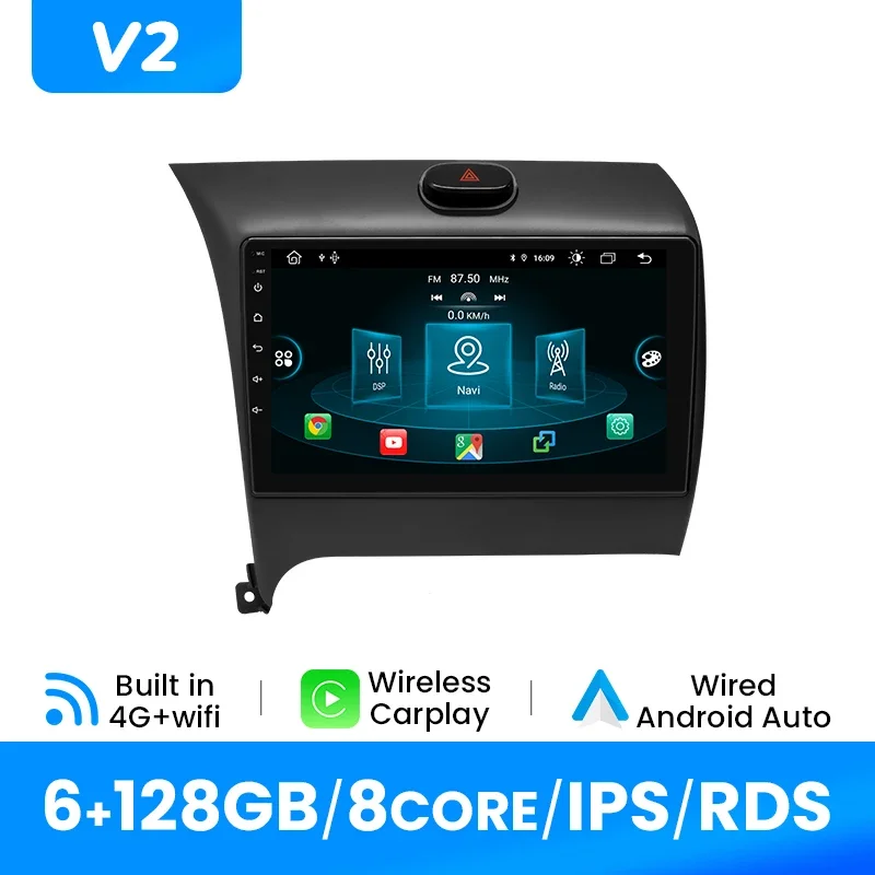 8G 128GB Draadloze Carplay Android12 Autoradio Multimidia Voor KIA Cerato K3 Forte 2013-2015 AI Spraakbesturing Video Speler GPS DSP