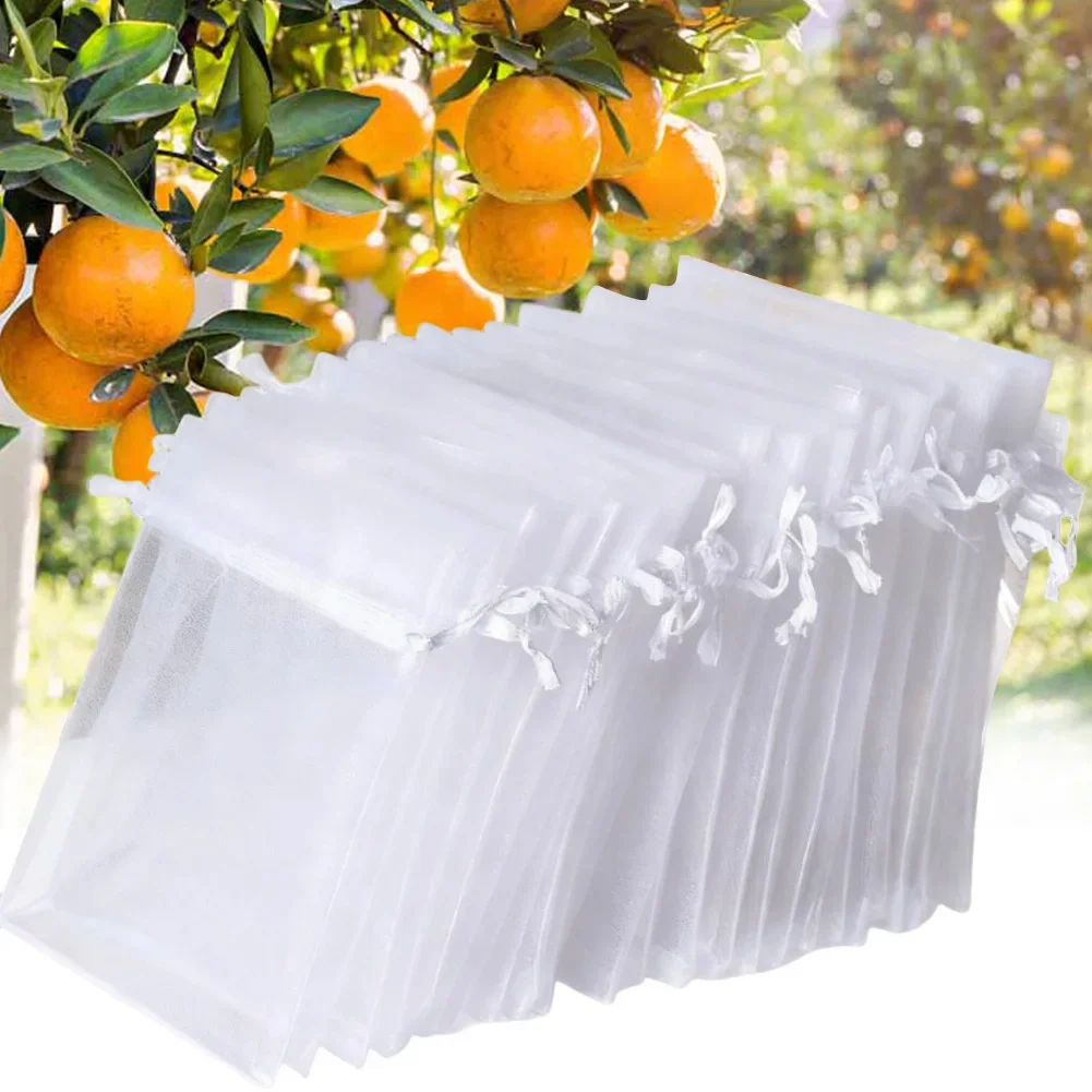 Breathable Fruit Protection Bags For Grapes & Figs - 100 Pack Breathable Gauze Strawberry Bags Organza ﻿
