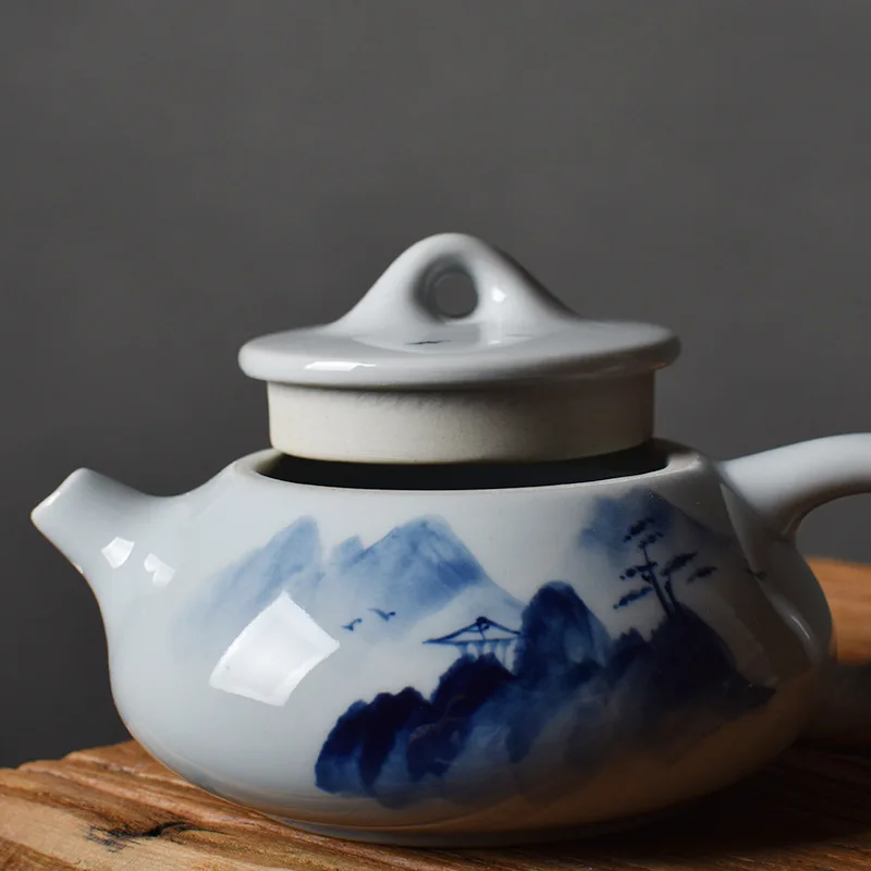 Hand Drawn Teapot with Stone Ladles, Ceramic Kung Fu Tea Se