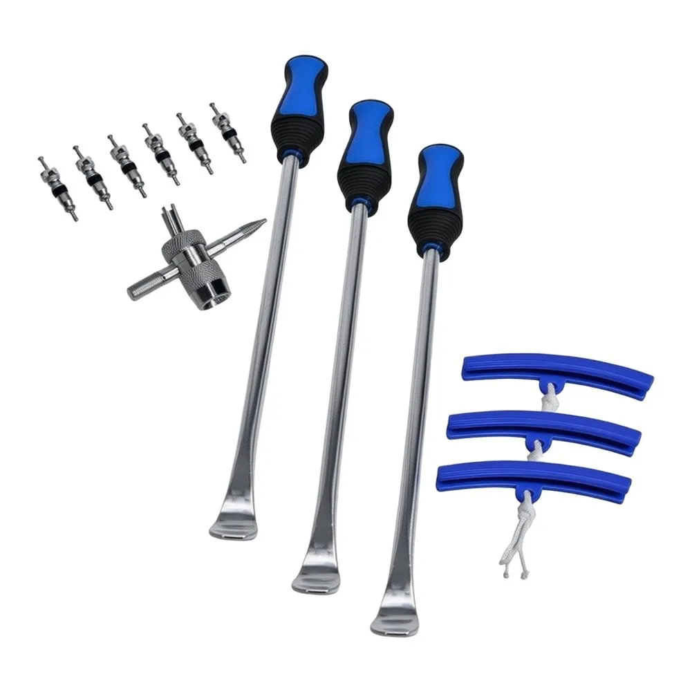 13-Pc Tire Repair Tool Set Constructed from High-Strength Metal for Tire Demounting Mounting and Routine Maintenance Tasks