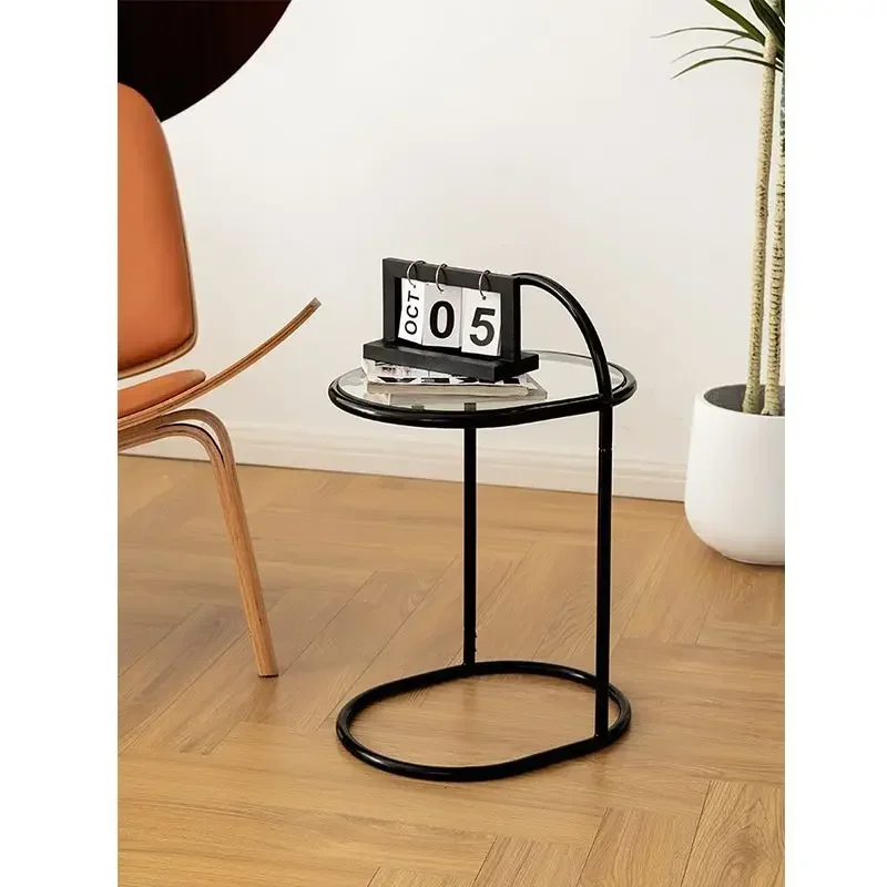 

Home bedside table light luxury small apartment wrought iron living room small coffee table bedroom simple glass side table