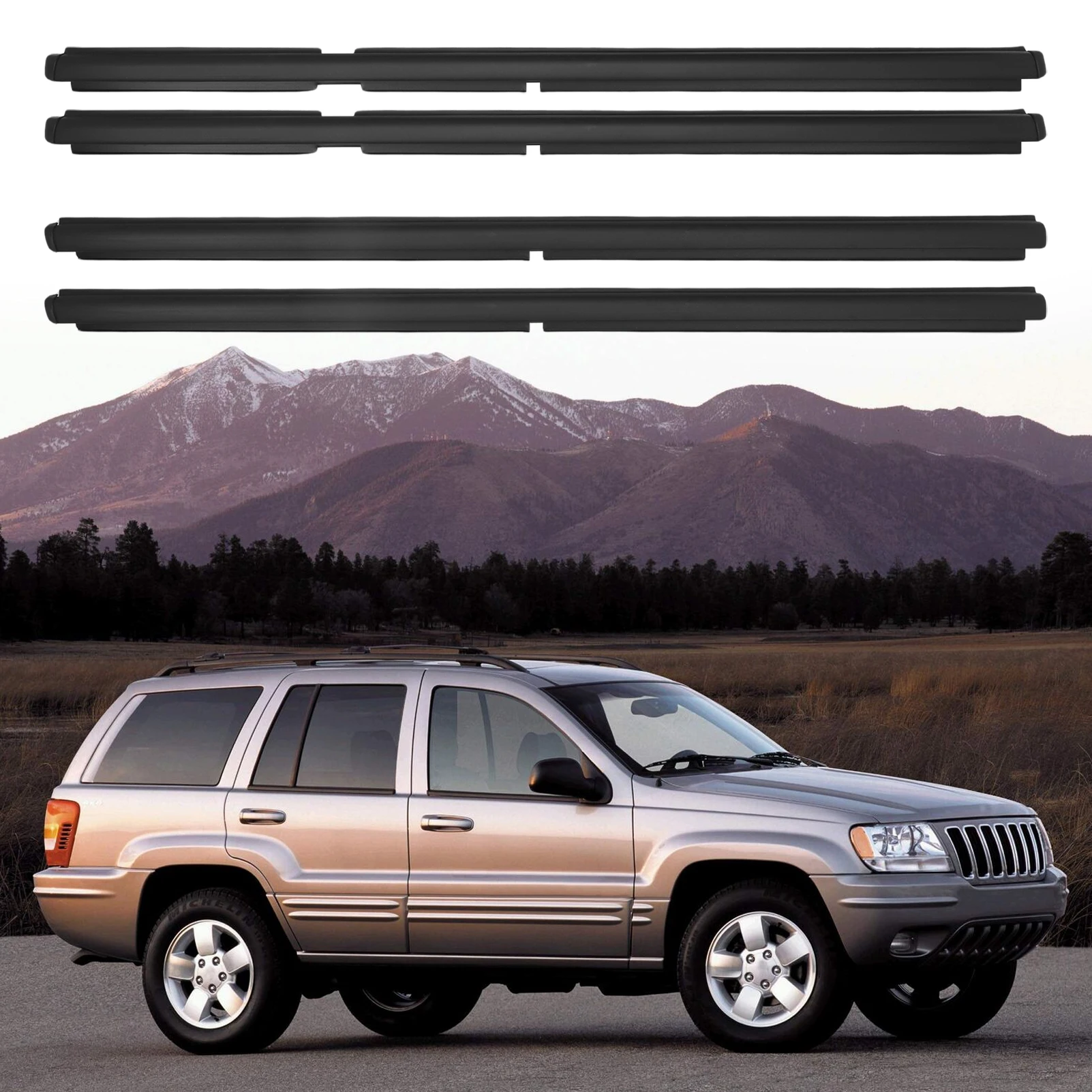 4 Pcs Front Rear Window Trim Strips 55135890AF, 55135891AF, 55135878AF, 55135879AF Seals for Grand Cherokee II WJ WG 1998-2005