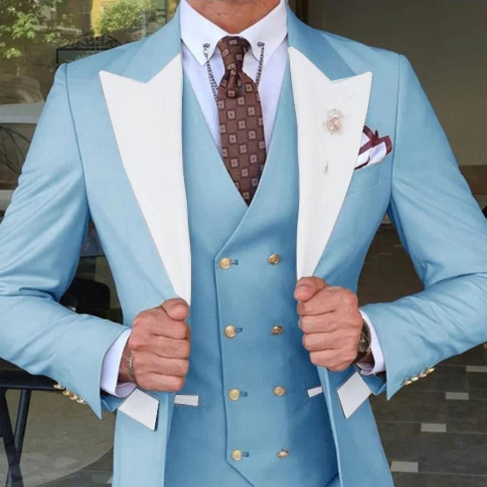 

New Arrival Suits for Men 3 Piece Fashion Peak Lapel Formal Casual Outfits Elegant Groom Wedding Tuxedo (Blazer+Vest+Pants)