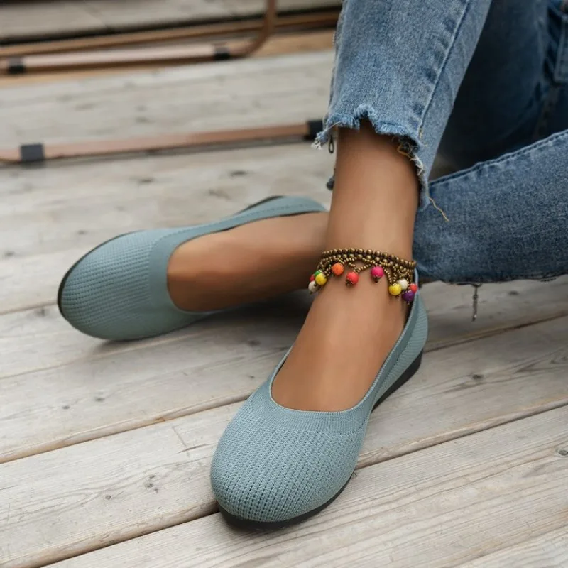 Spring and Autumn 2023 New Outwear Solid Color Oversized Shallow Cut Shoes Women\'s Knitted Comfort Flat Shoes Women