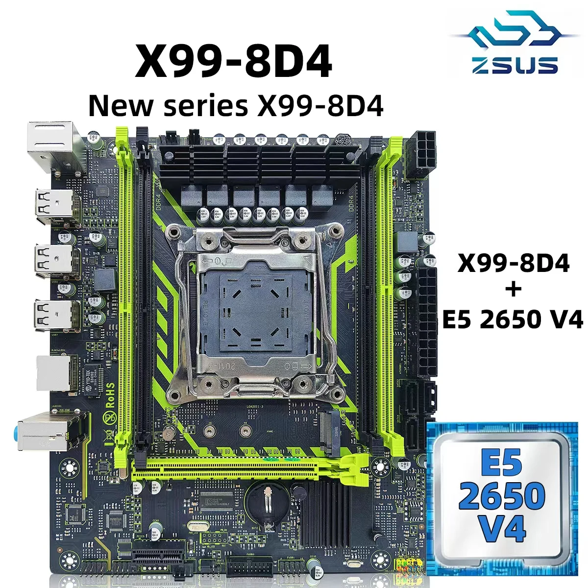 

Комплект материнской платы ZSUS X99-8D4 с процессором LGA2011-3 Xeon E5 2650 V4, оперативной память NVME M.2 SATA