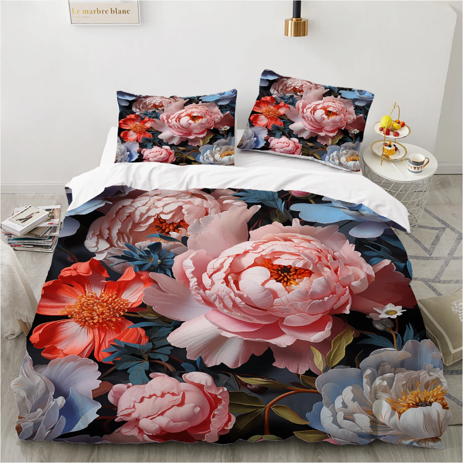 

Boho Chic Flower Duvet Cover Set Bedding Set, Twin/Queen/King 140x200/240x220/200x200, Polyester Bed Linen - Easy to Maintain