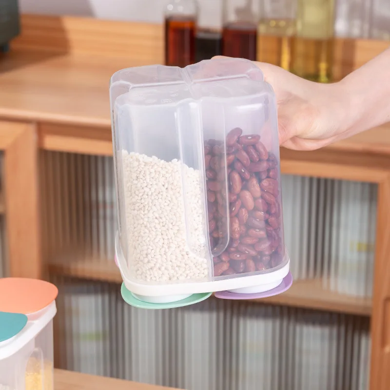 4 Grids Plastic Cereal Storage Box Sealed Container Moisture-proof Grain Tank for Spaghetti Fresh Keeping Jar Kitchen Use