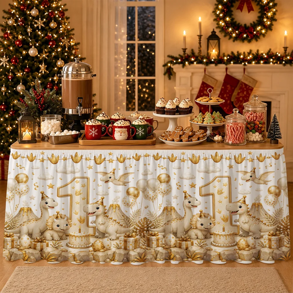 One-year-old birthday dress, white and gold decoration for the one-year-old birthday party, large number 1 dress