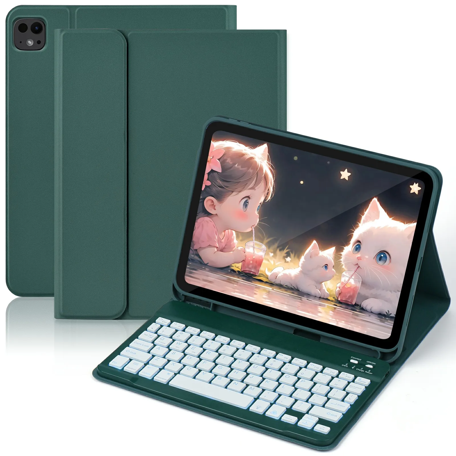 

SK-1109A Для iPad Pro 11 (2024) Чехол для планшета Кожаный чехол с клавиатурой BT — полуночный зеленый
