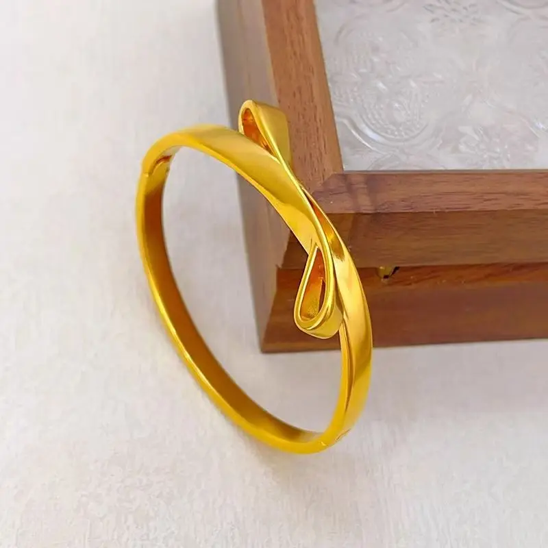 

Minimalist High-End 24K Gold Ribbon Clasp Bracelet, Luxury 999 Real Gold Design, Versatile Temperament Style
