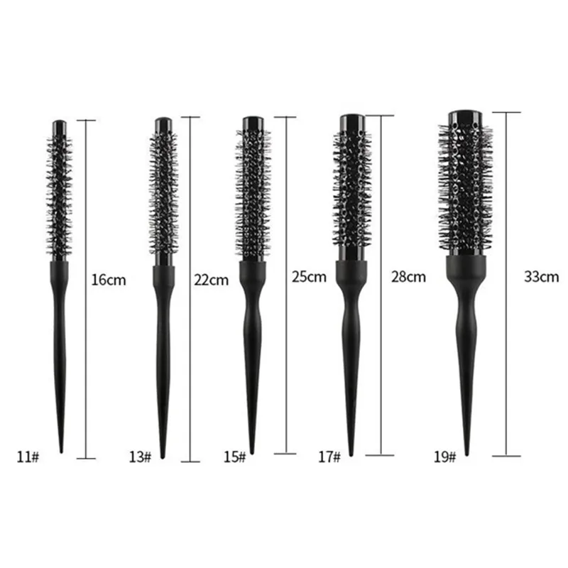 Black Round Barrel Hair Comb, Styling Hair Brush, Nylon Cylinder Curly Hair Comb, Alumínio Tube Salon Tool, 1Pc