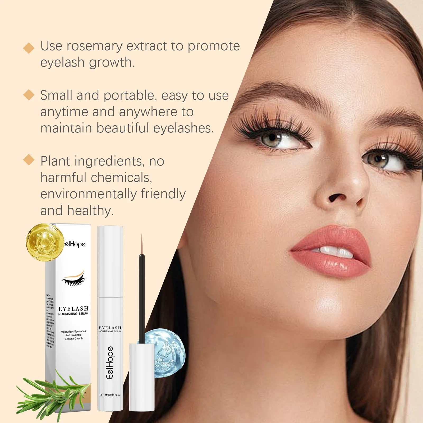 Eelhope Serum do przedłużania rzęs na wzrost, odżywienie i nawilżenie rzęs, pogrubiające i wydłużające serum do rzęs i brwi 4ml