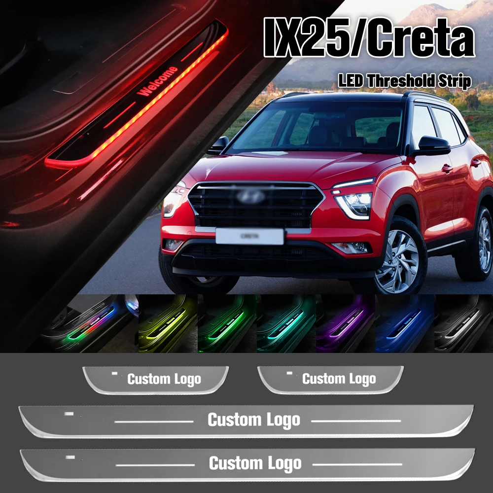 

For Hyundai IX25 Creta 2014-2019 Car Door Sill Light Customized Logo LED 2016 2017 2018 Welcome Threshold Pedal Lamp Accessories