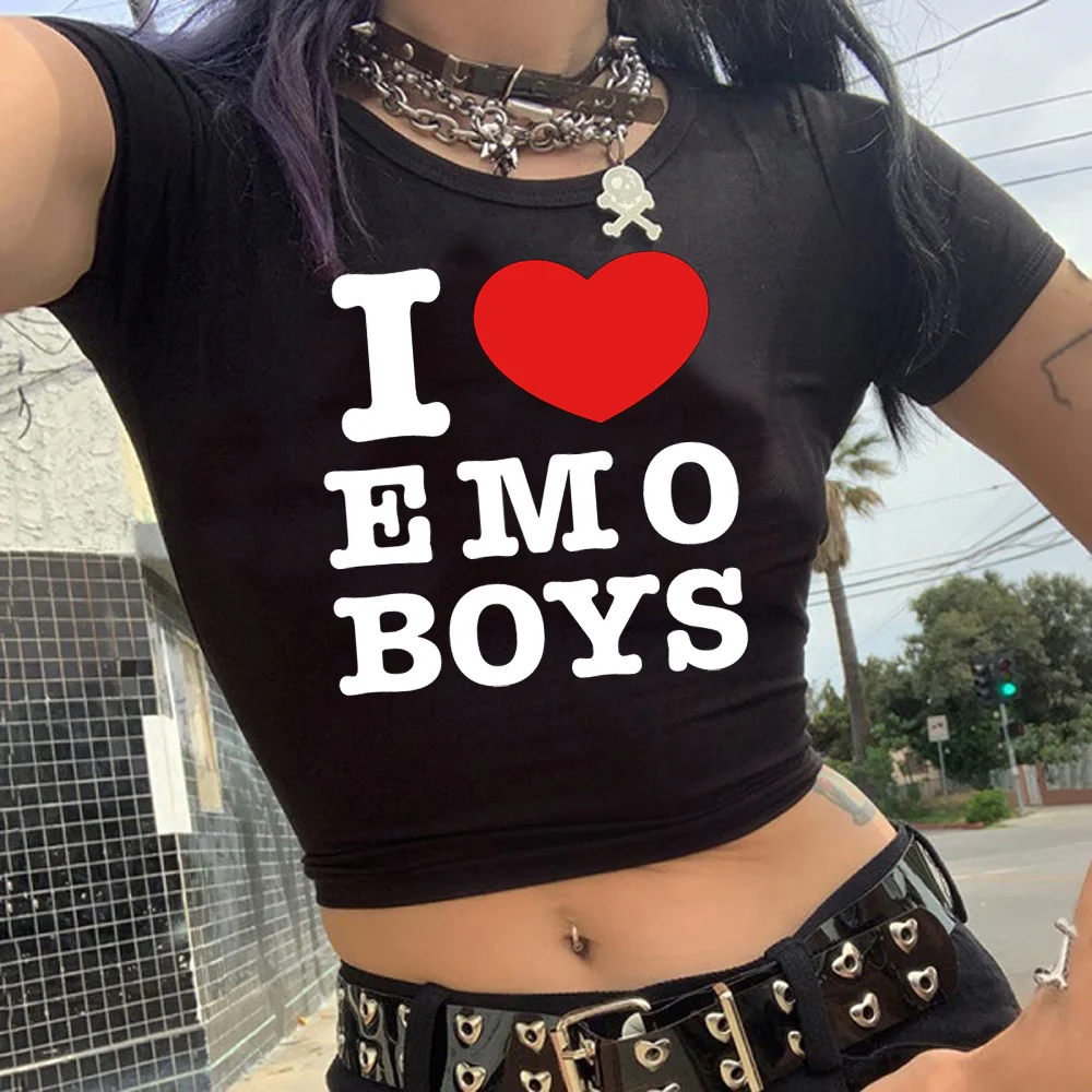 i love emo boys fairycore korean fashion 2000s crop top girl yk2 kawai gothic korean fashion tshirt