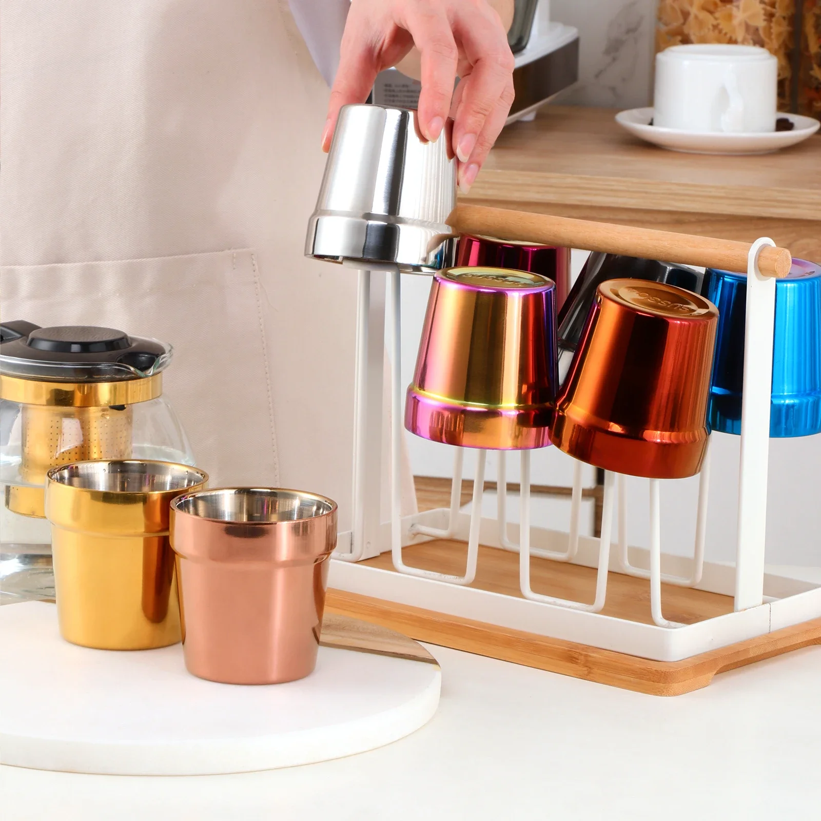 

4Pcs Double Wall Stainless Steel Cups Metal Creative Beer Bar Party Coffee Mugs 175ml Tea Juice Children Cup Kitchen Drinkware
