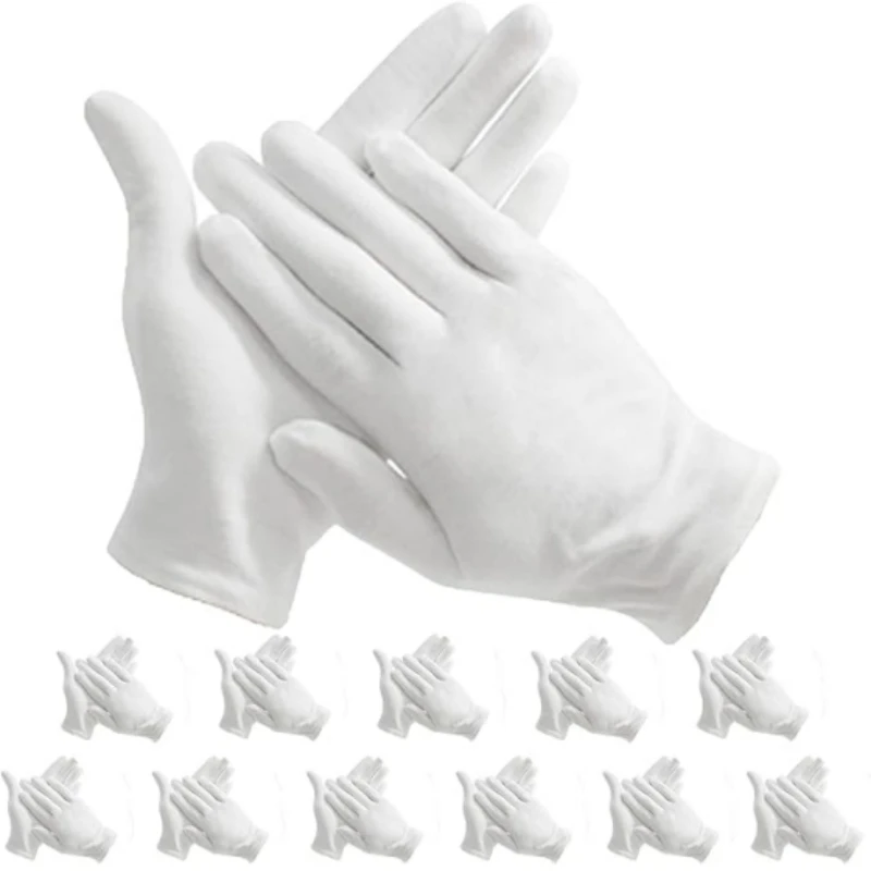24PCS White Cotton Work Gloves for Dry Hands Ceremonial Handling Film Jewelry Silver Inspection Gloves Household Cleaning Tools