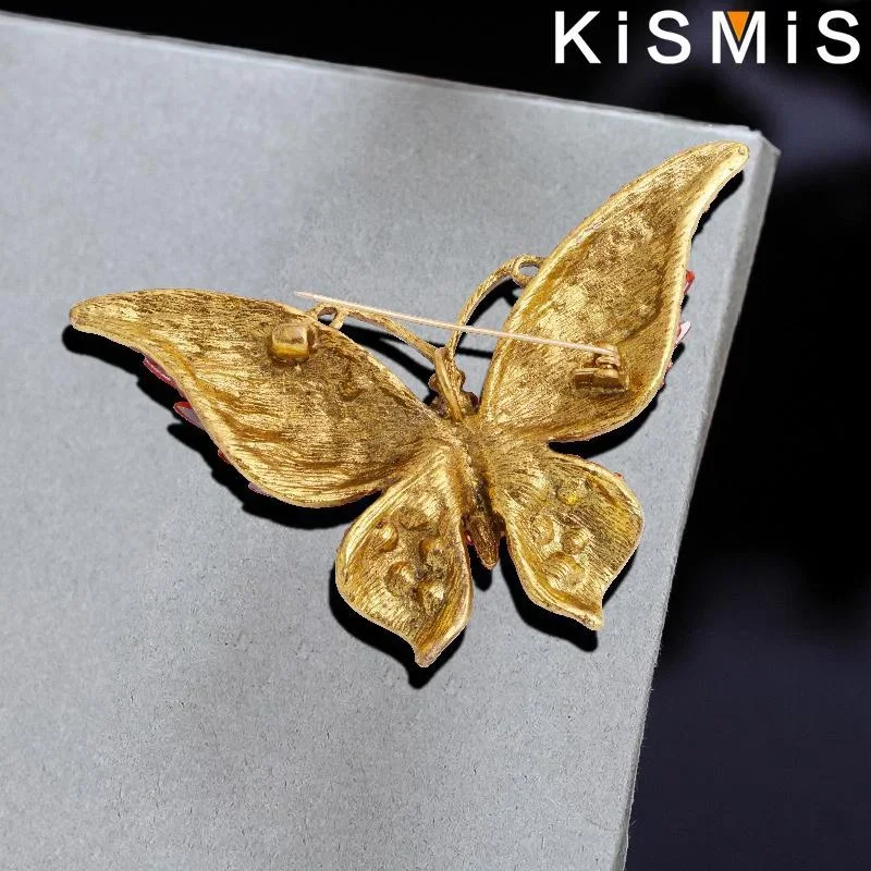 KISMIS 1Pc Retro New Crystal Rhinestone Butterfly Gold-plated Brooch Fashion Animal Insect Ladies Brooch