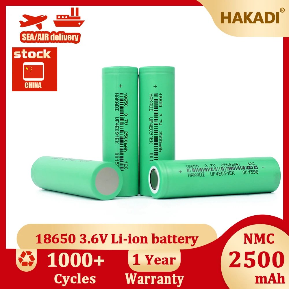 HAKADI 3.7V 2500mah Rechargeable 18650 Lithium-ion Batteries 30A High Rate Discharge For E-cigatare Electric Drill Powe Bank