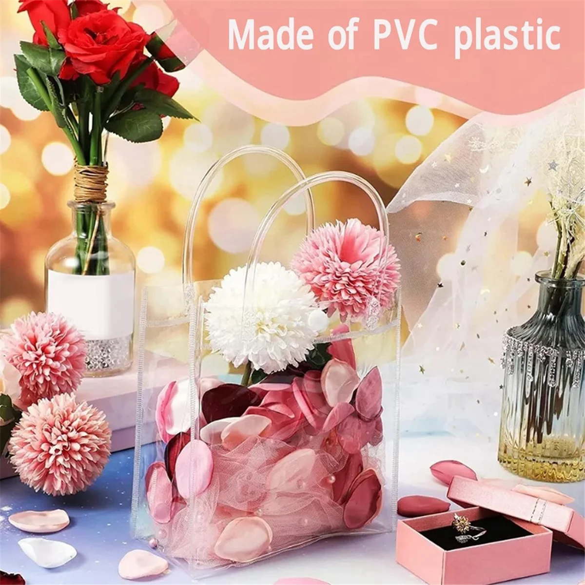 10Pcs Transparent Gift Bags with Handles Waterproof PVC Shopping Bags for Jewelry Candy Perfume Wedding