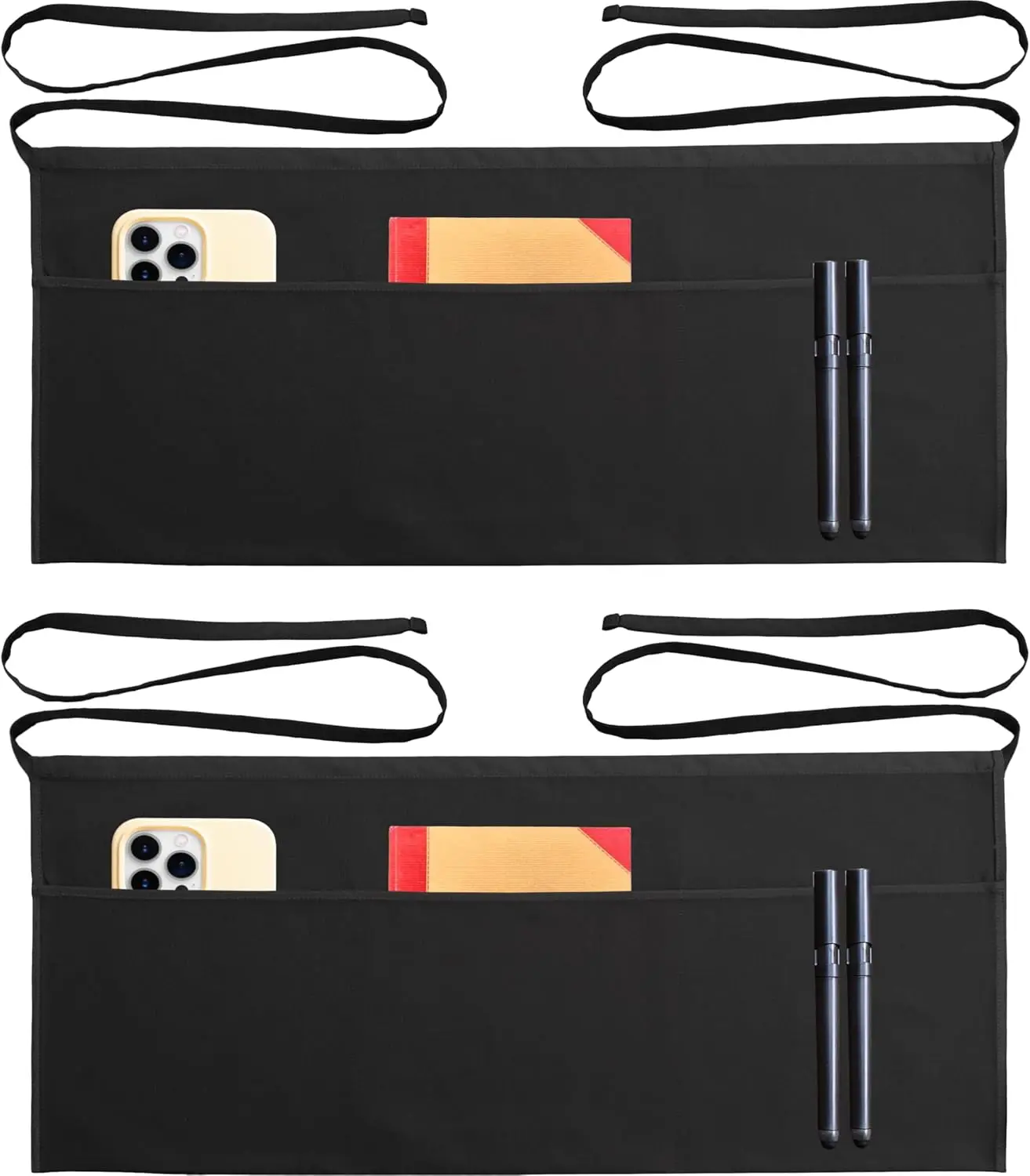 

Water-Resistant Waist Apron with 3 Pockets, Premium Cotton, 10 Colors, 2-Pack Black