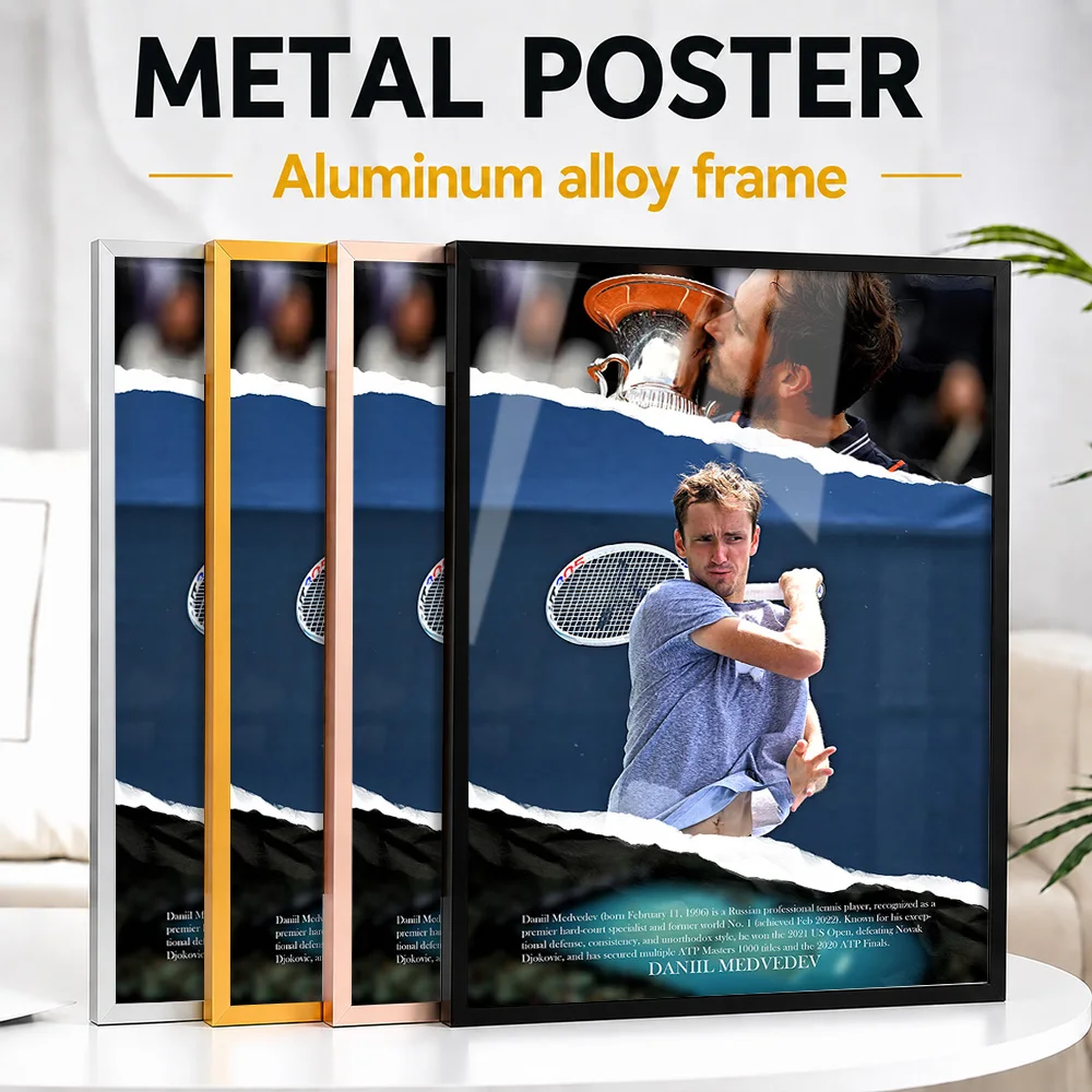 Daniil Medvedev With Trophy Framed Aluminum Metal Poster Customized Victory Tribute Wall Art Made For Tennis Fans Styling Gym